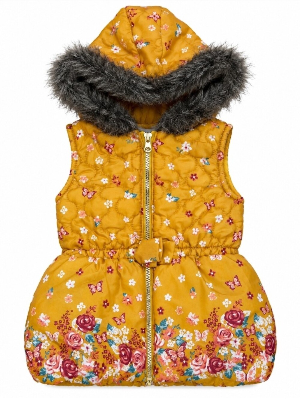 Little Lass Floral Hooded Puffer Vest Girls Size 5